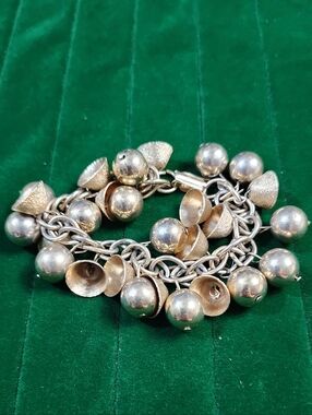 Vintage 70's  Bell Charm Bracelet Gold Tone Ball Dangles